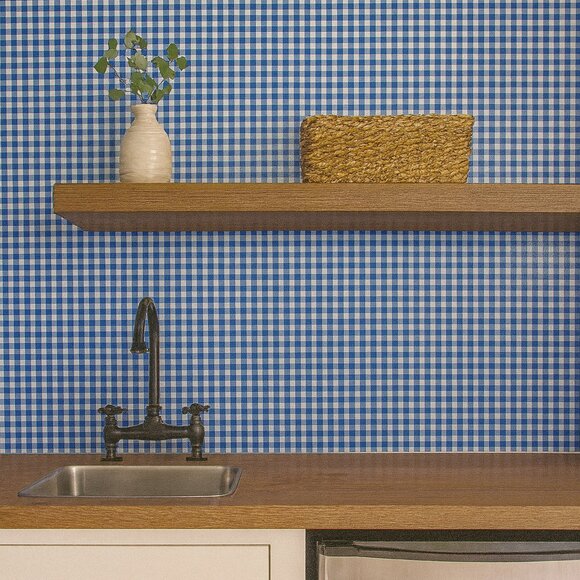 1970s Vintage Blue and White Gingham Wallpaper - Picture 8 of 8